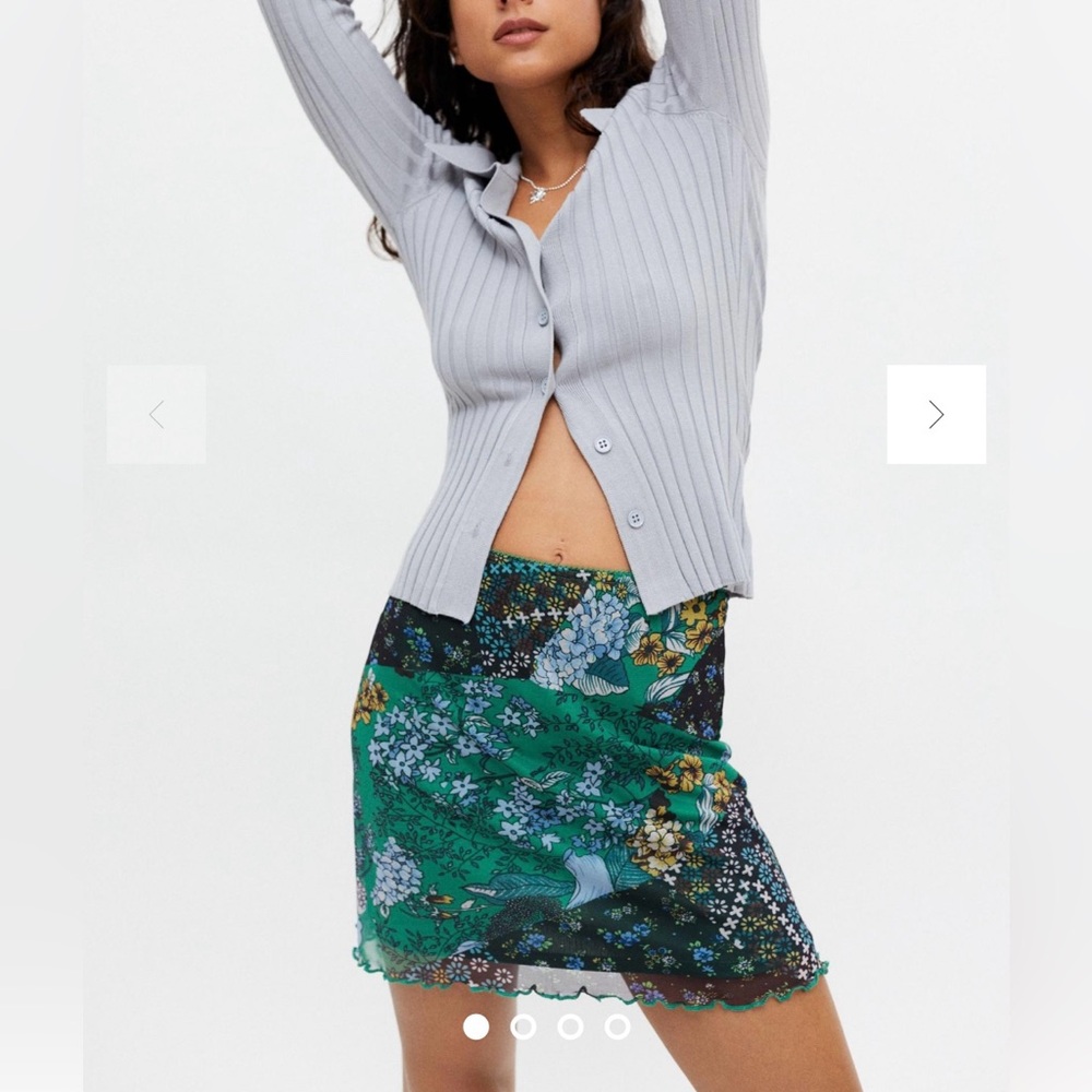 NWT Urban Outfitters Patchwork Floral Mini Skirt size M Green Black Forest Fairy